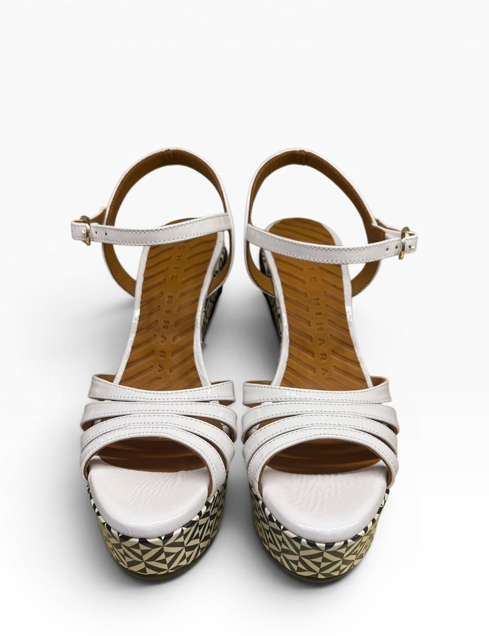 Sandalo JOLLY con plateau in pelle bianco tacco nero