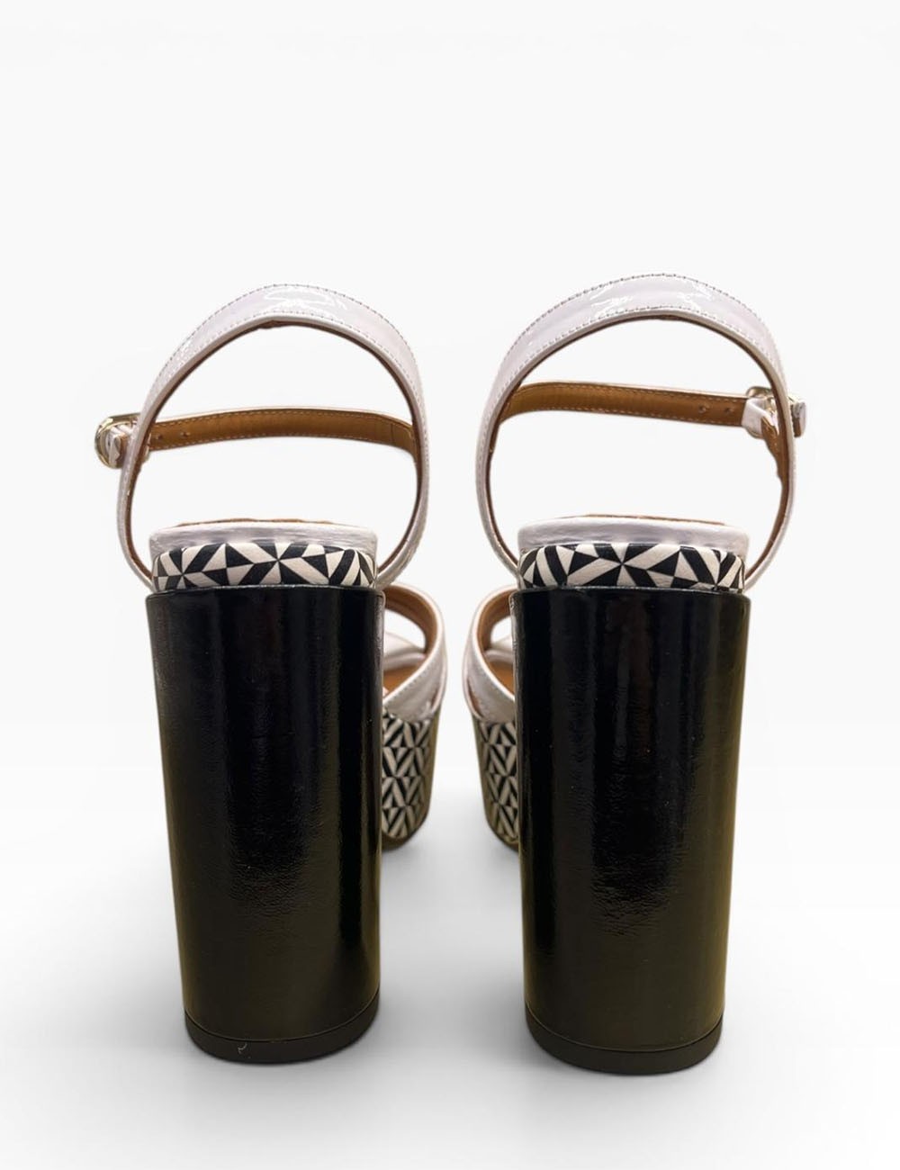 Sandalo JOLLY con plateau in pelle bianco tacco nero