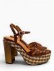 Sandalo JOLLY con plateau in pelle marrone tacco oro