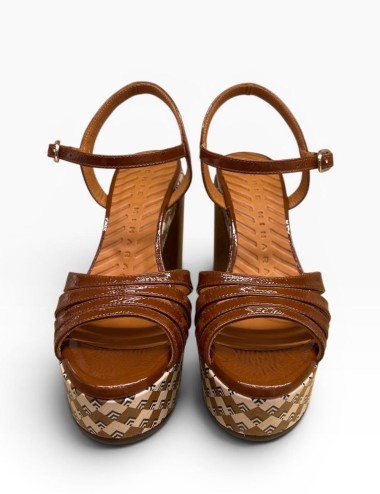 Sandalo JOLLY con plateau in pelle marrone tacco oro