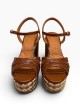 Sandalo JOLLY con plateau in pelle marrone tacco oro