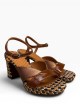 Sandalo KACTO con plateau in pelle marrone bronzo tacco stampa geometrica