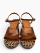 Sandalo KACTO con plateau in pelle marrone bronzo tacco stampa geometrica