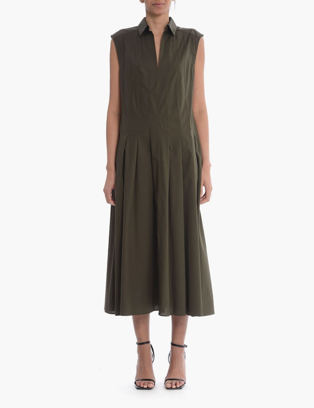 NEW Sleeveless Dress in Stretch Cotton Poplin green