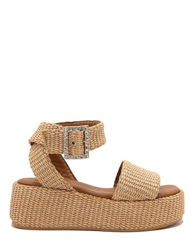 Sandali con zeppa in Rafia Terry Beige