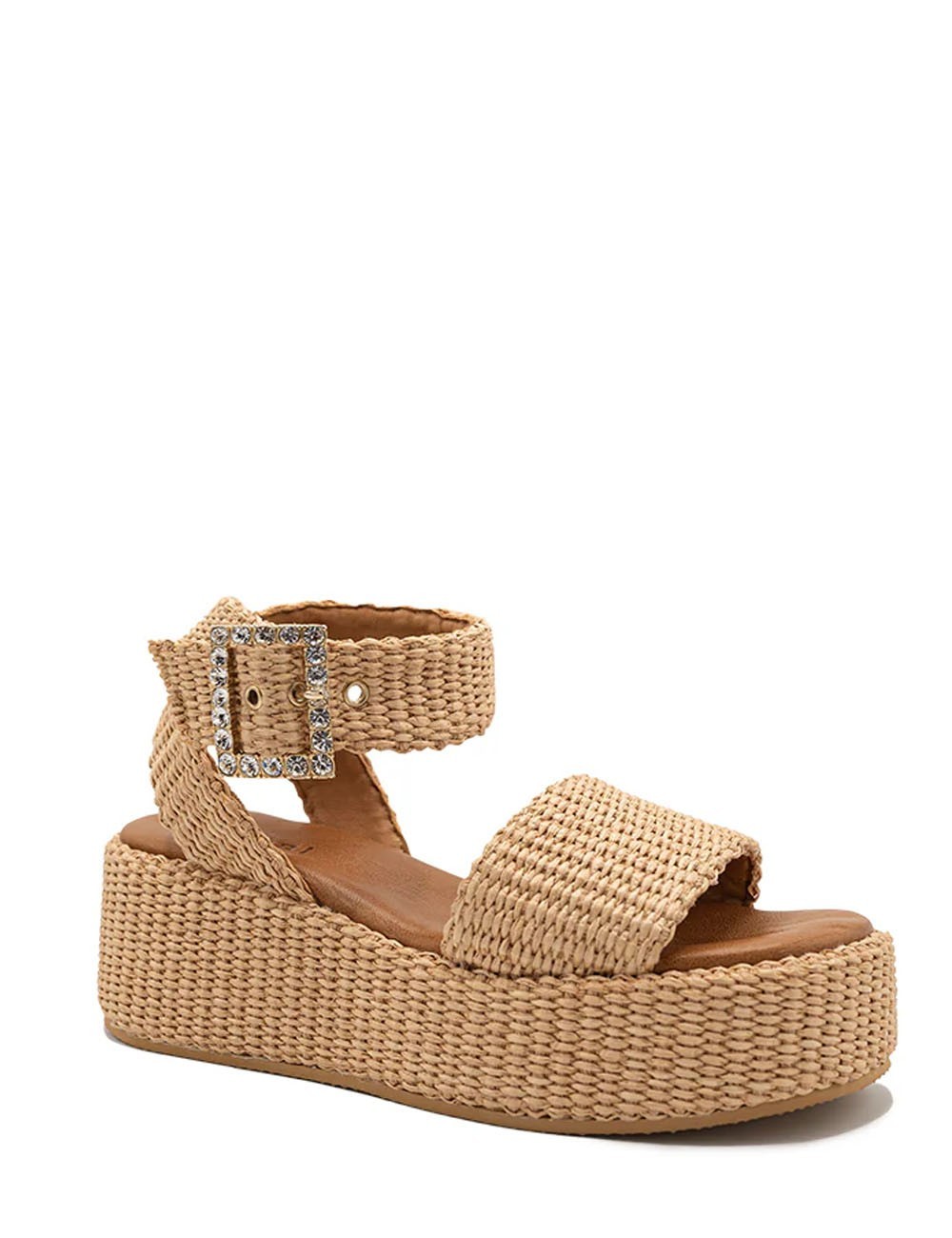 Sandali con zeppa in Rafia Terry Beige