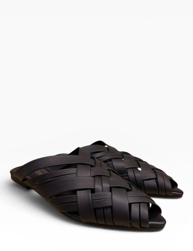 Ciabatta a fasce intrecciate in pelle black