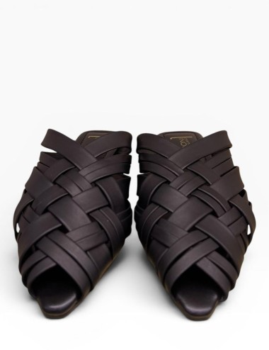 Ciabatta a fasce intrecciate in pelle black