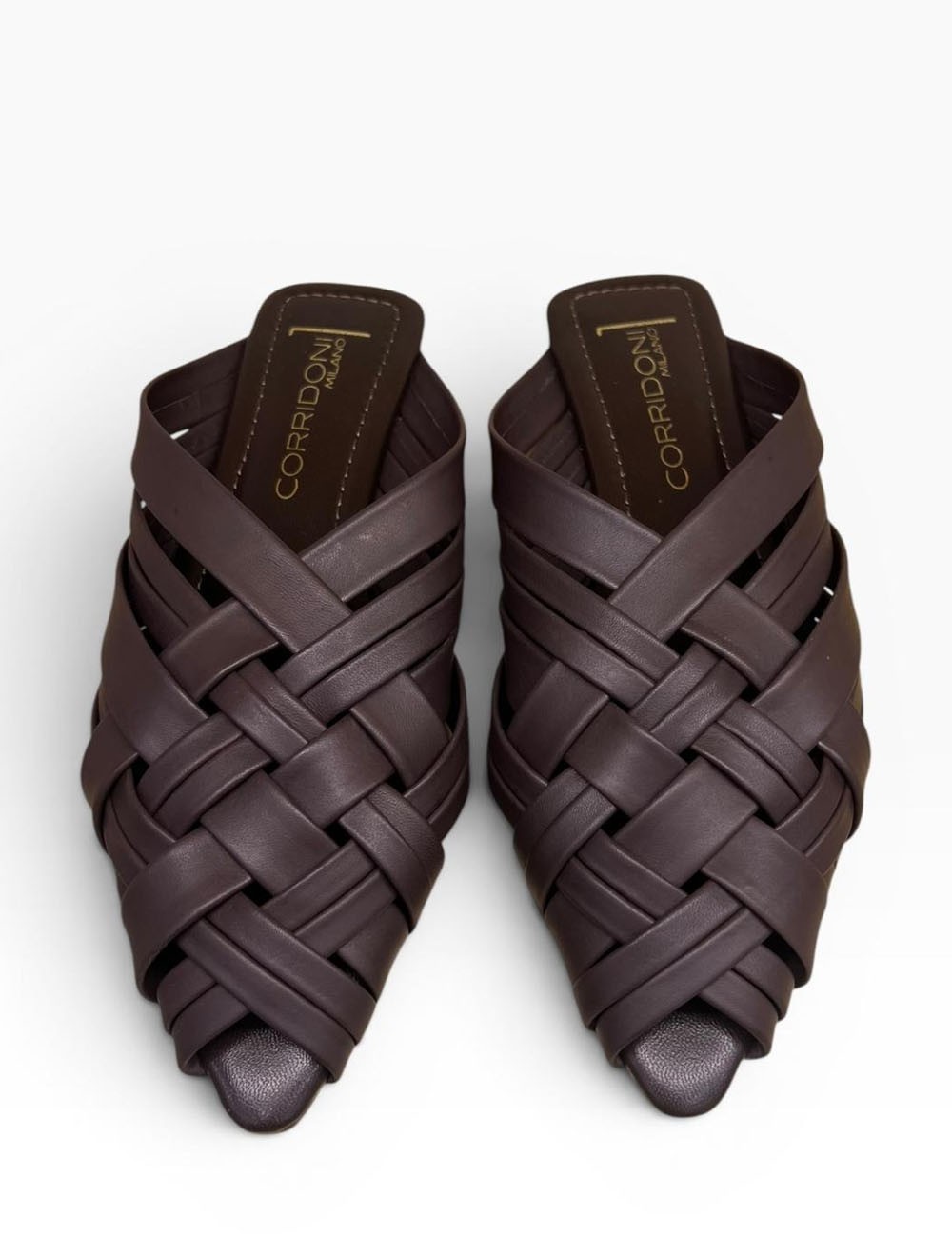 Ciabatta a fasce intrecciate in pelle chocolate