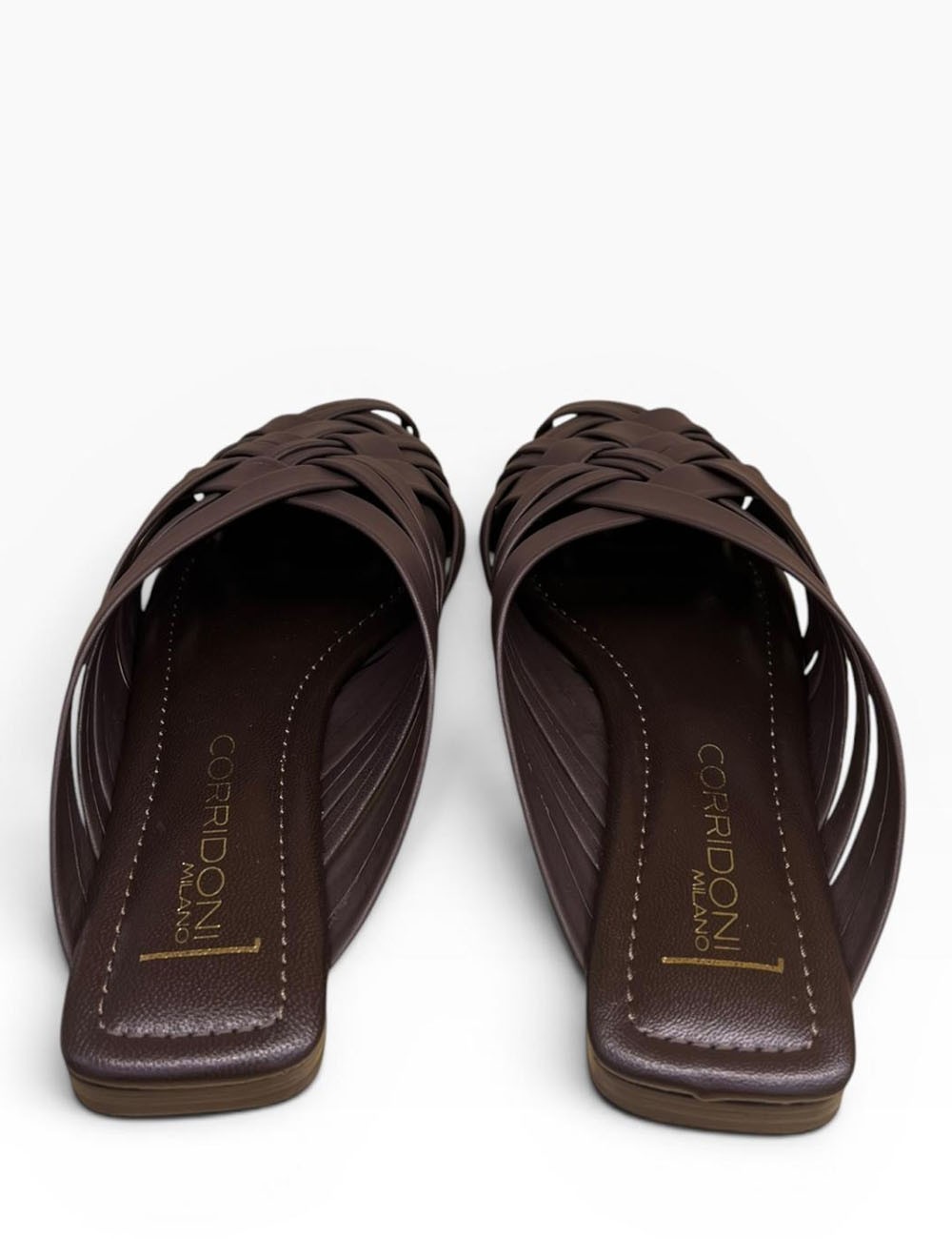 Ciabatta a fasce intrecciate in pelle chocolate