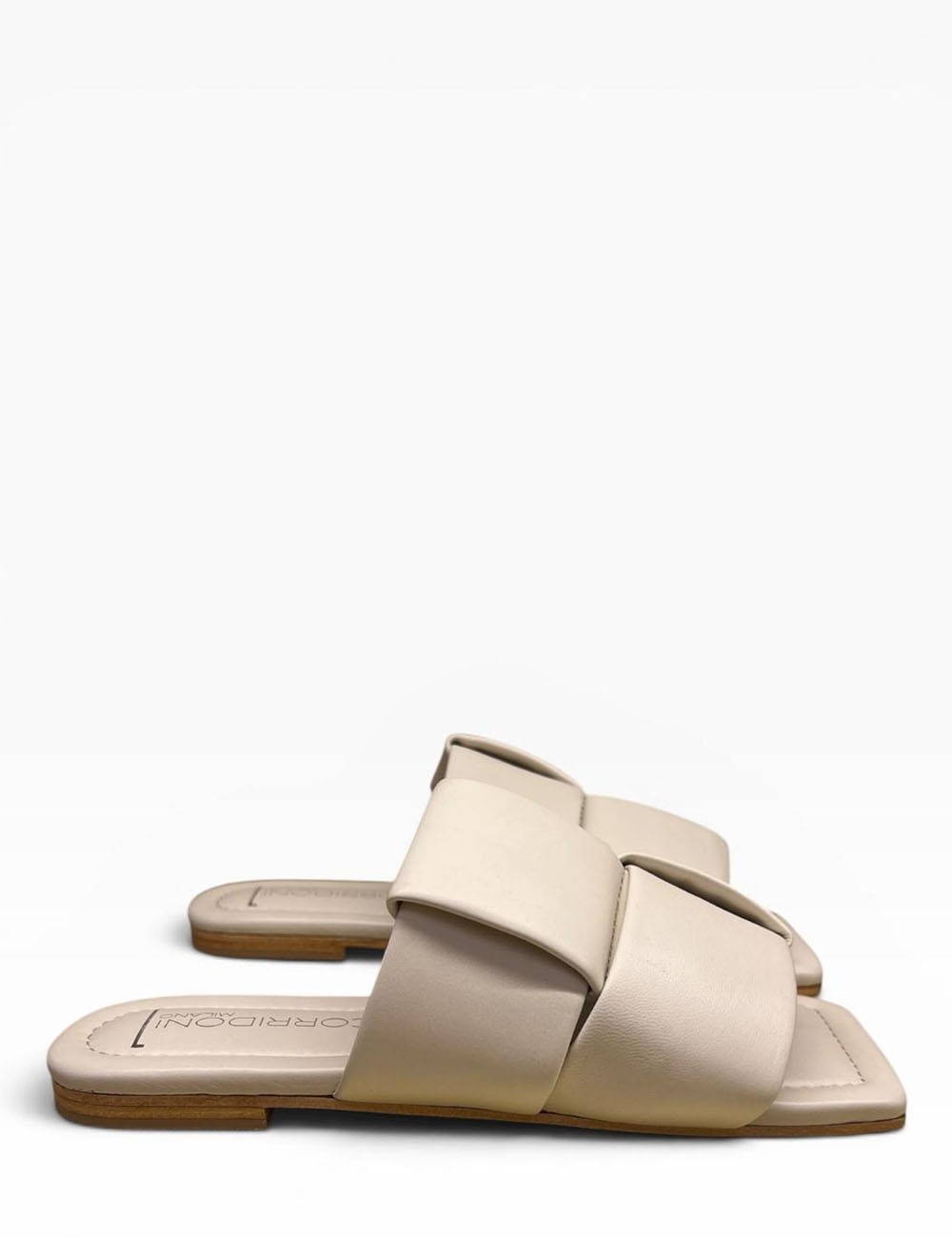 Ciabatta con fascia intrecciata in pelle ivory