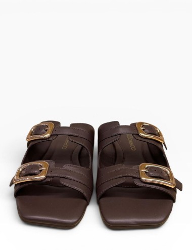 Sandalo con doppia fibbia in pelle chocolate