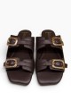 Sandalo con doppia fibbia in pelle marrone