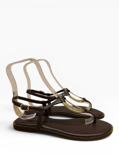 Sandalo con cinturino alla caviglia in pelle chocolate