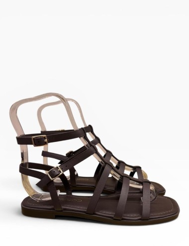 Sandalo con doppio cinturino alla caviglia in pelle chocolate