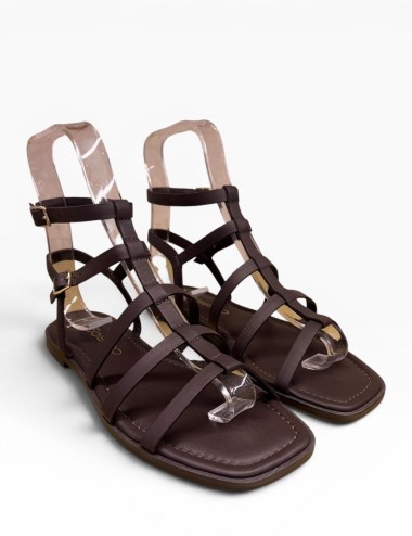 Sandalo con doppio cinturino alla caviglia in pelle chocolate