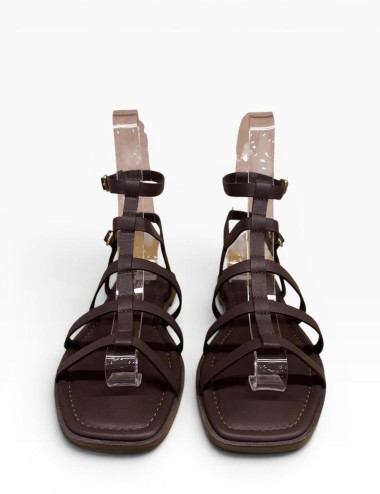 Sandalo con doppio cinturino alla caviglia in pelle marrone