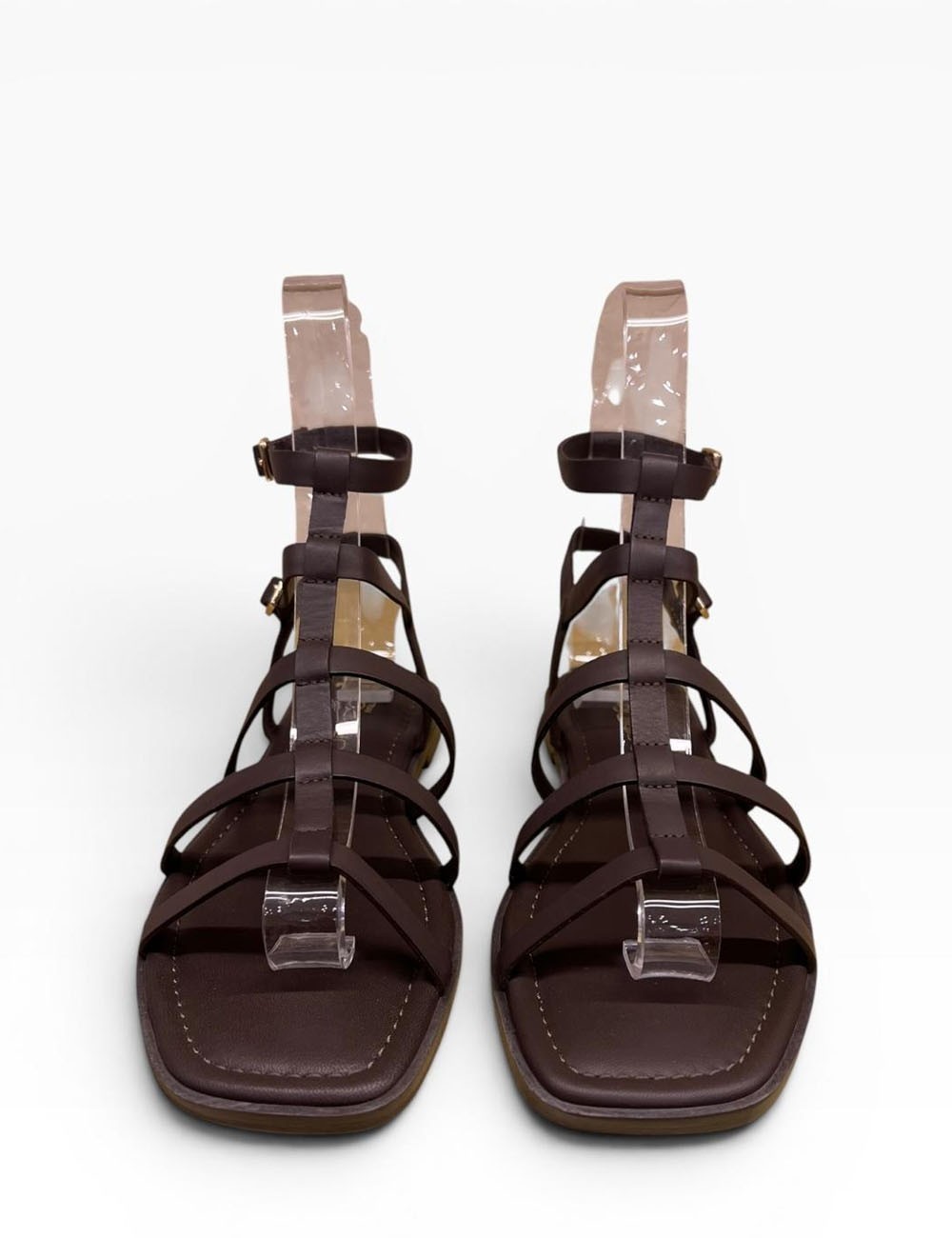 Sandalo con doppio cinturino alla caviglia in pelle chocolate