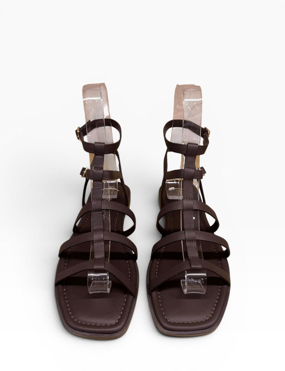 Sandalo con doppio cinturino alla caviglia in pelle marrone