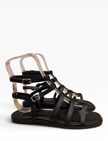 Sandalo con doppio cinturino alla caviglia in pelle nero