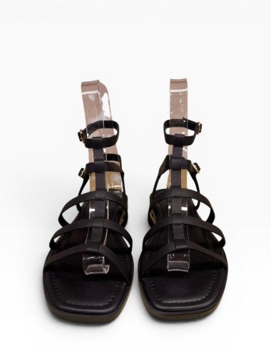 Sandalo con doppio cinturino alla caviglia in pelle black