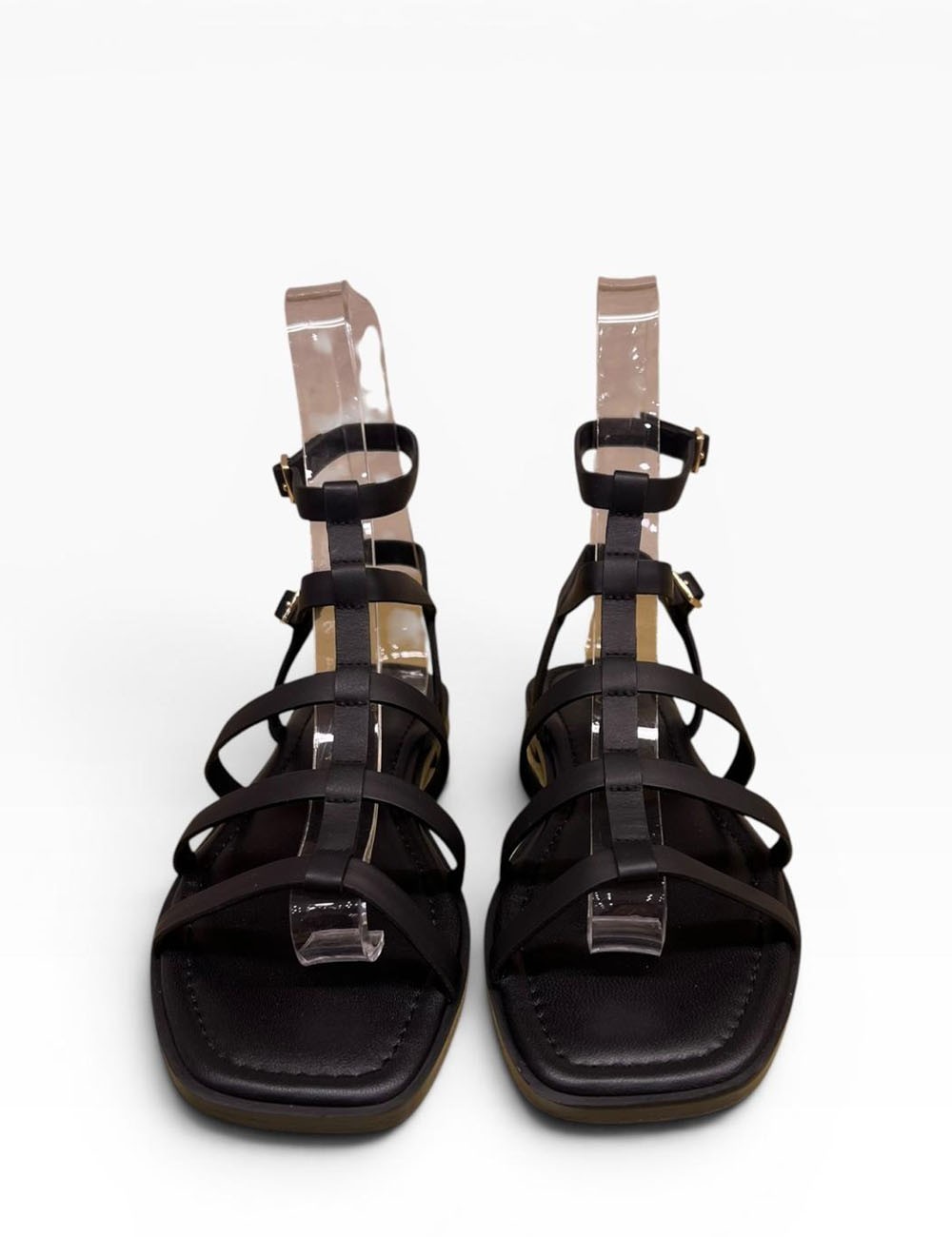 Sandalo con doppio cinturino alla caviglia in pelle nero
