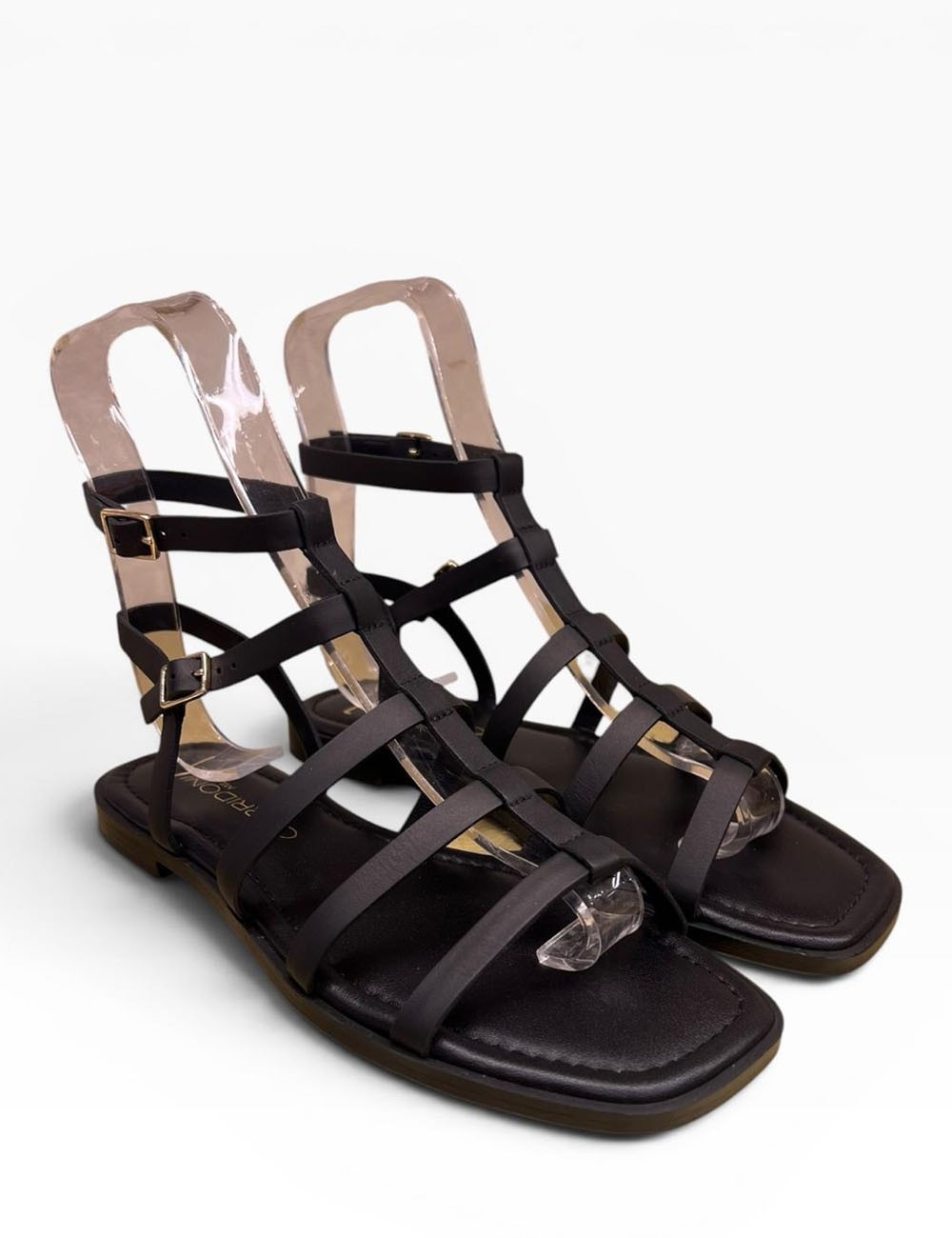 Sandalo con doppio cinturino alla caviglia in pelle black