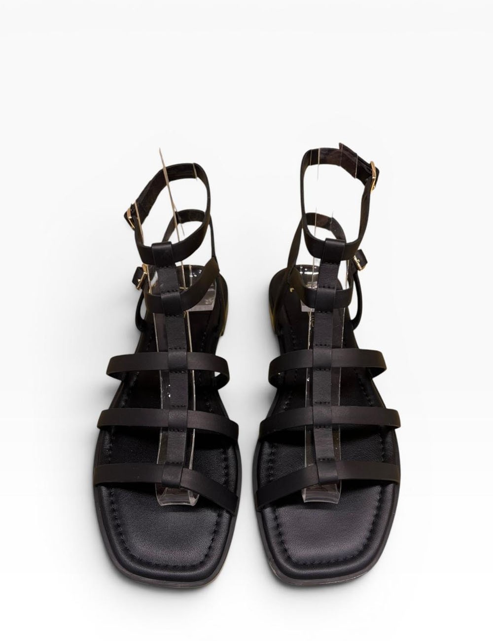 Sandalo con doppio cinturino alla caviglia in pelle nero