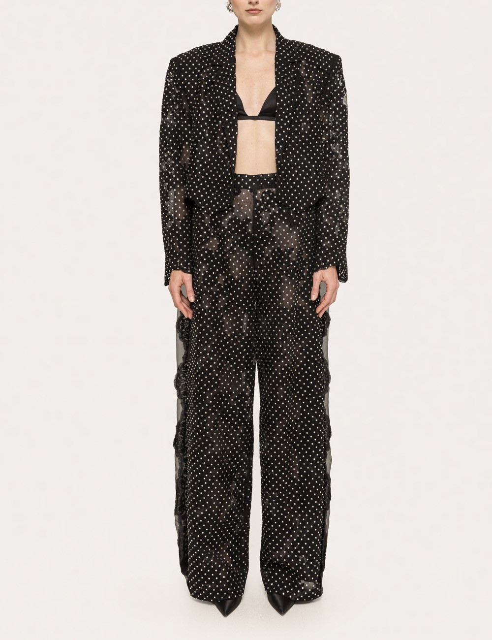 Blazer in pizzo decorato nero