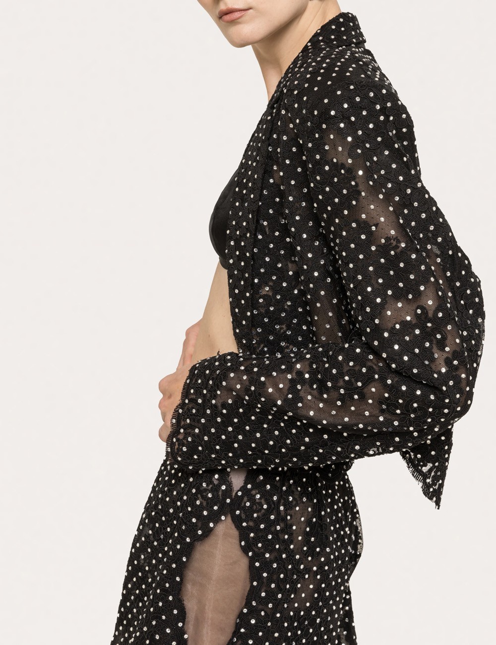 Blazer in pizzo decorato nero
