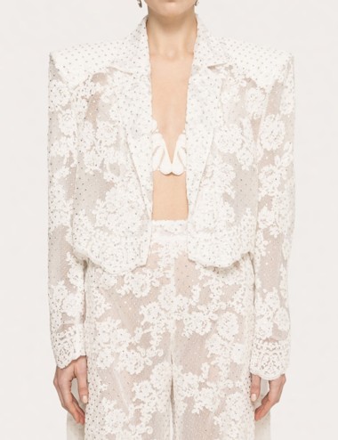 Embellished lace blazer white