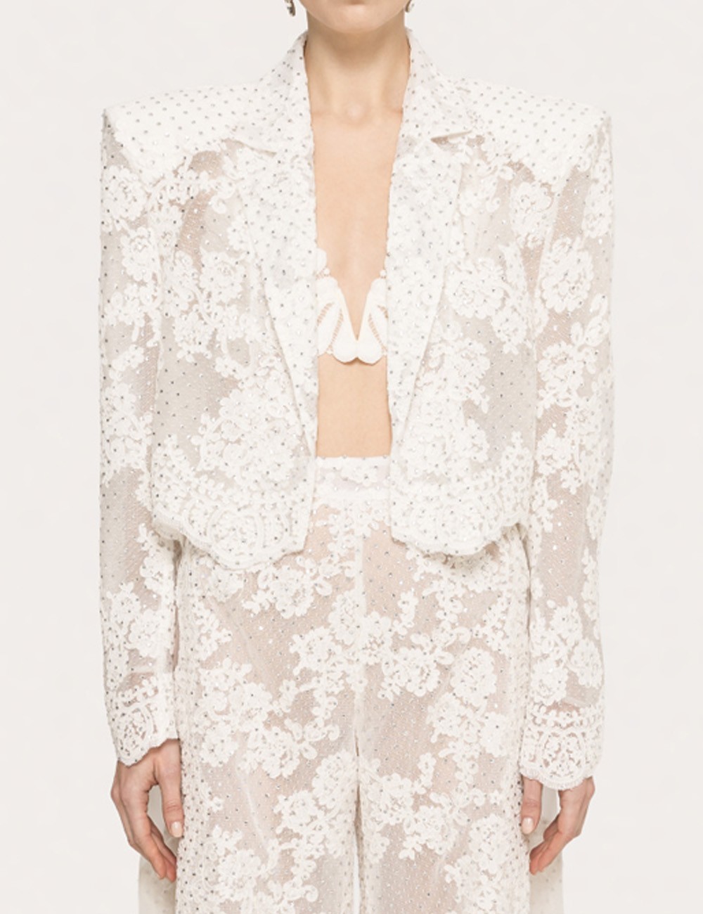 Embellished lace blazer white