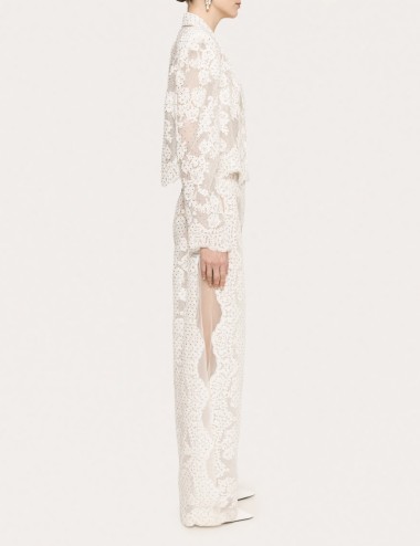 Embellished lace blazer white