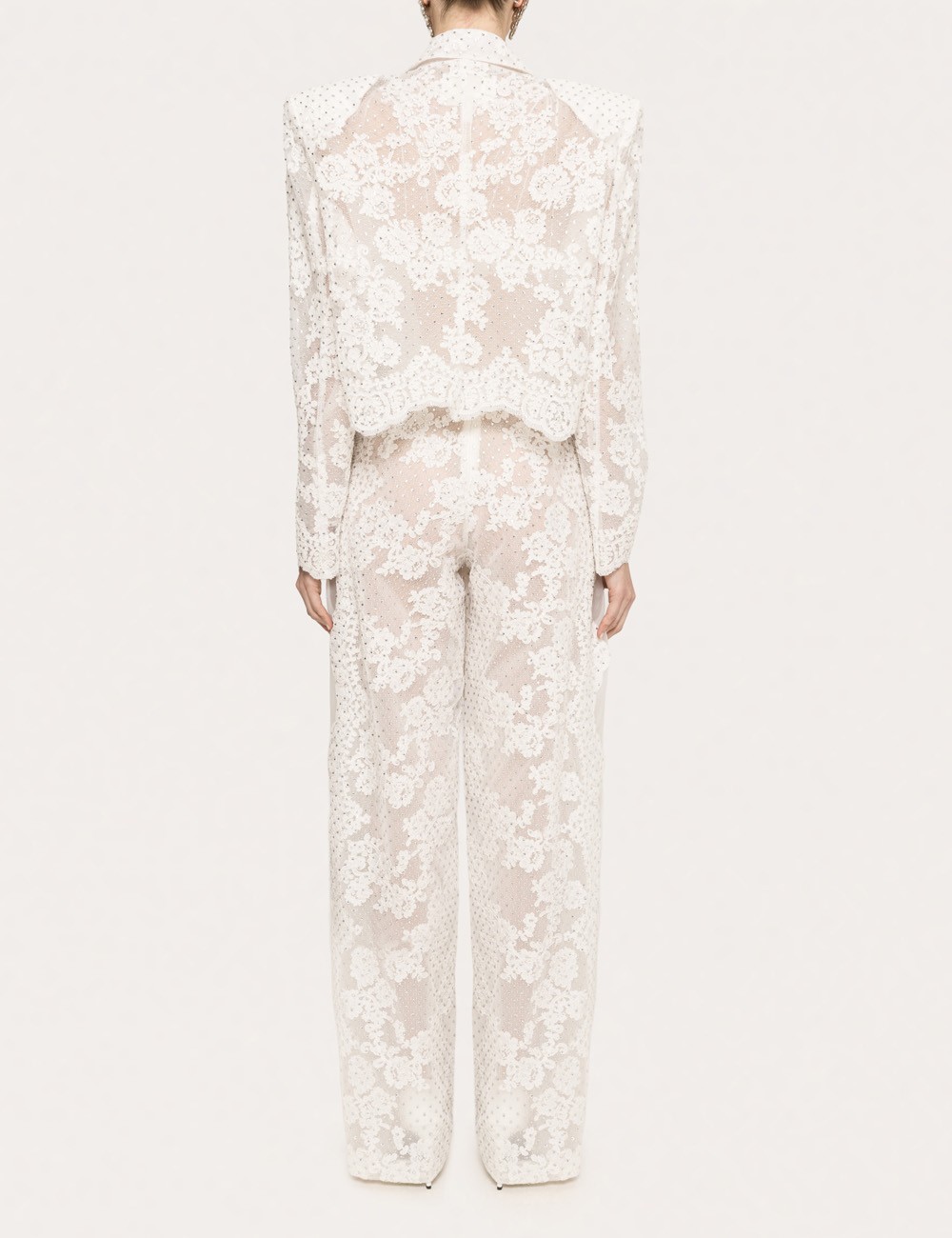 Blazer in pizzo decorato bianco