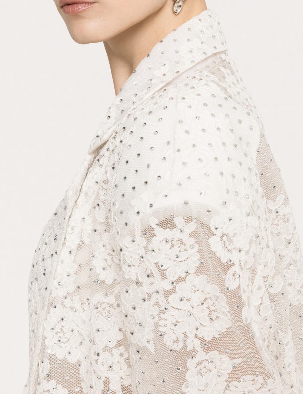 Embellished lace blazer white