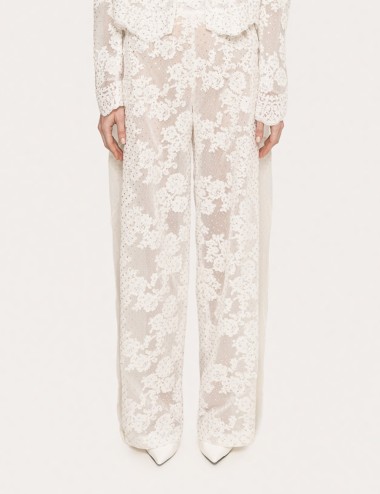 Embellished lace pants white
