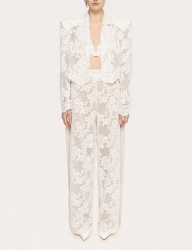 Embellished lace pants white