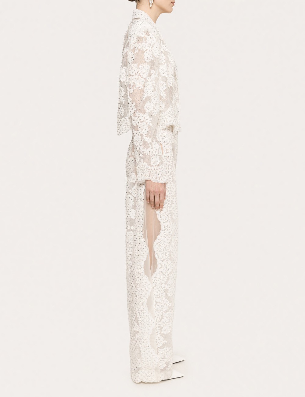 Embellished lace pants white
