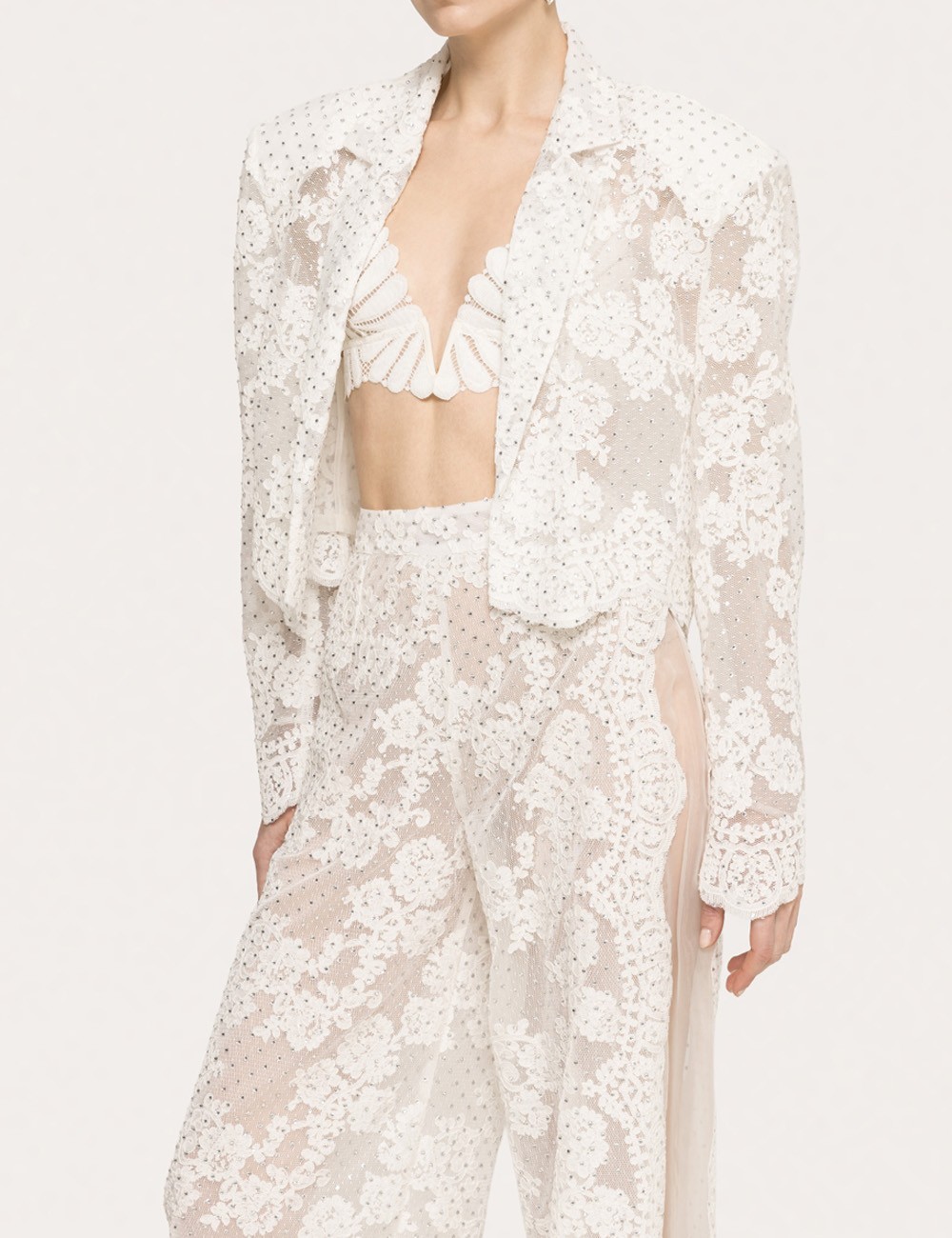 Embellished lace pants white