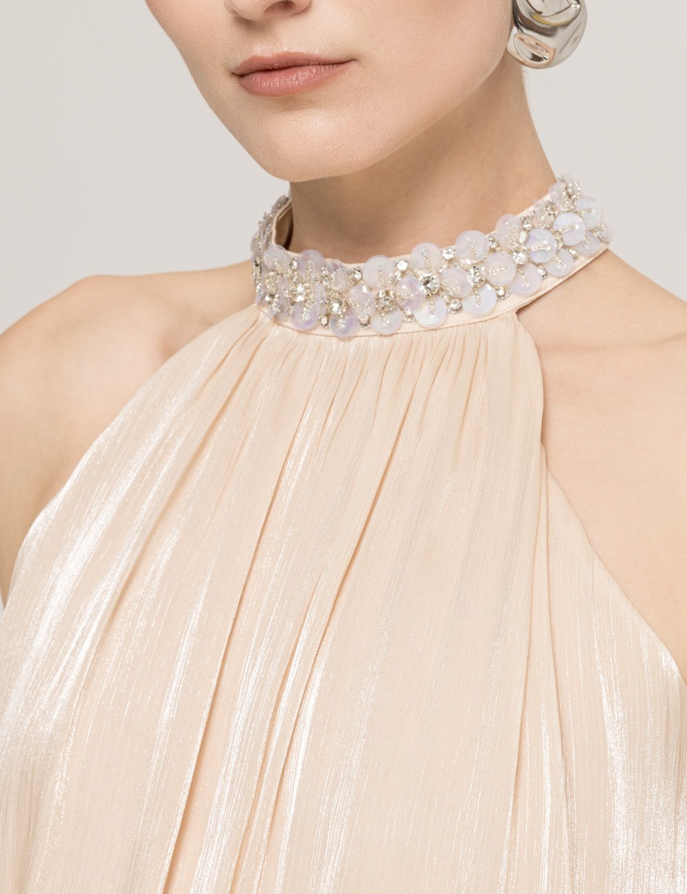 Bow-detail sequin maxi dress Cream