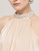 Abito lungo con paillettes e fiocco decorativo crema