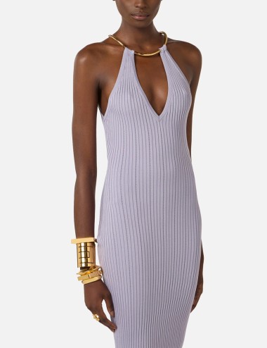 Dress in openwork knit fabric with jewel detail lilac