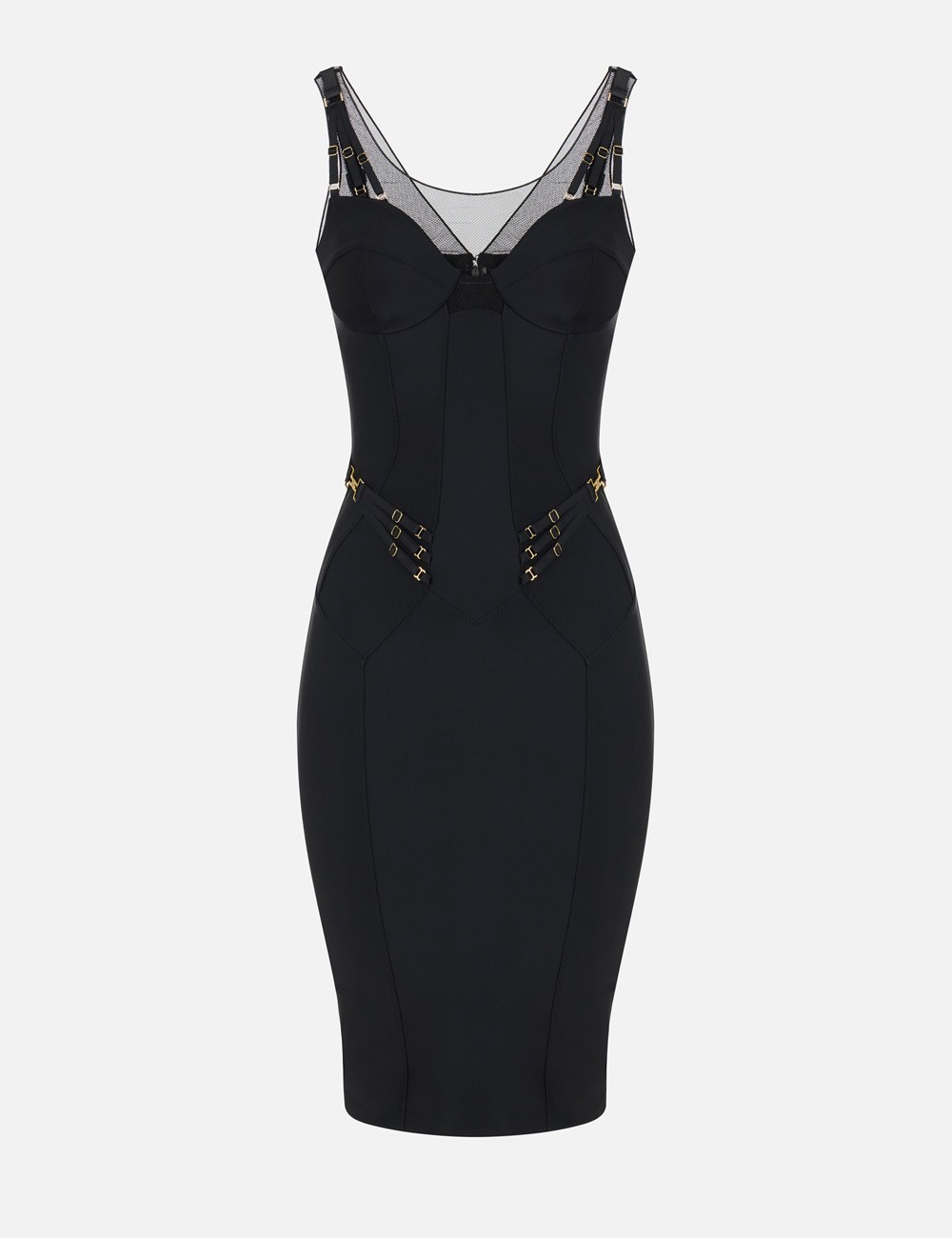 Lightweight jersey and tulle dress with elastic straps nero
