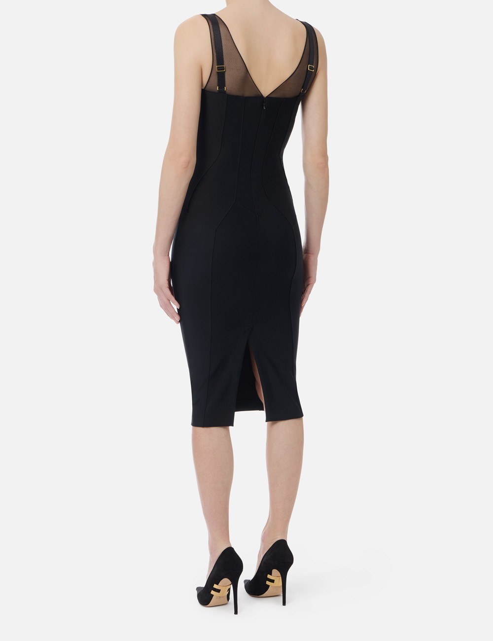 Abito in jersey leggero e tulle con elastici nero