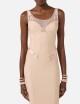 Abito in jersey leggero e tulle con elastici nude
