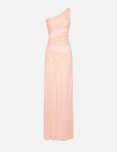 Red Carpet dress in crepon fabric with embroideries nude