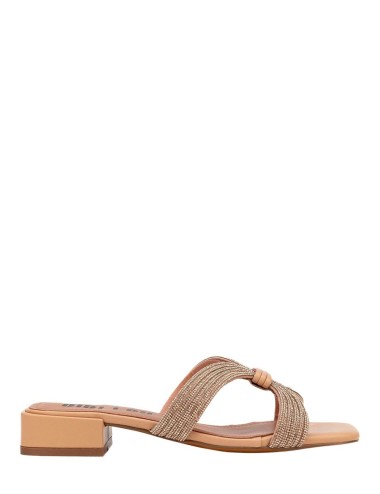 Sandalo basso a fasce con strass nude