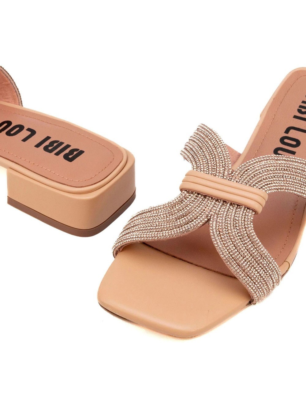 Sandalo basso a fasce con strass nude