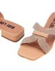 Sandalo basso a fasce con strass nude