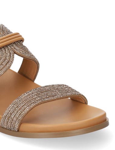 Ciabatta a fasce con strass camel